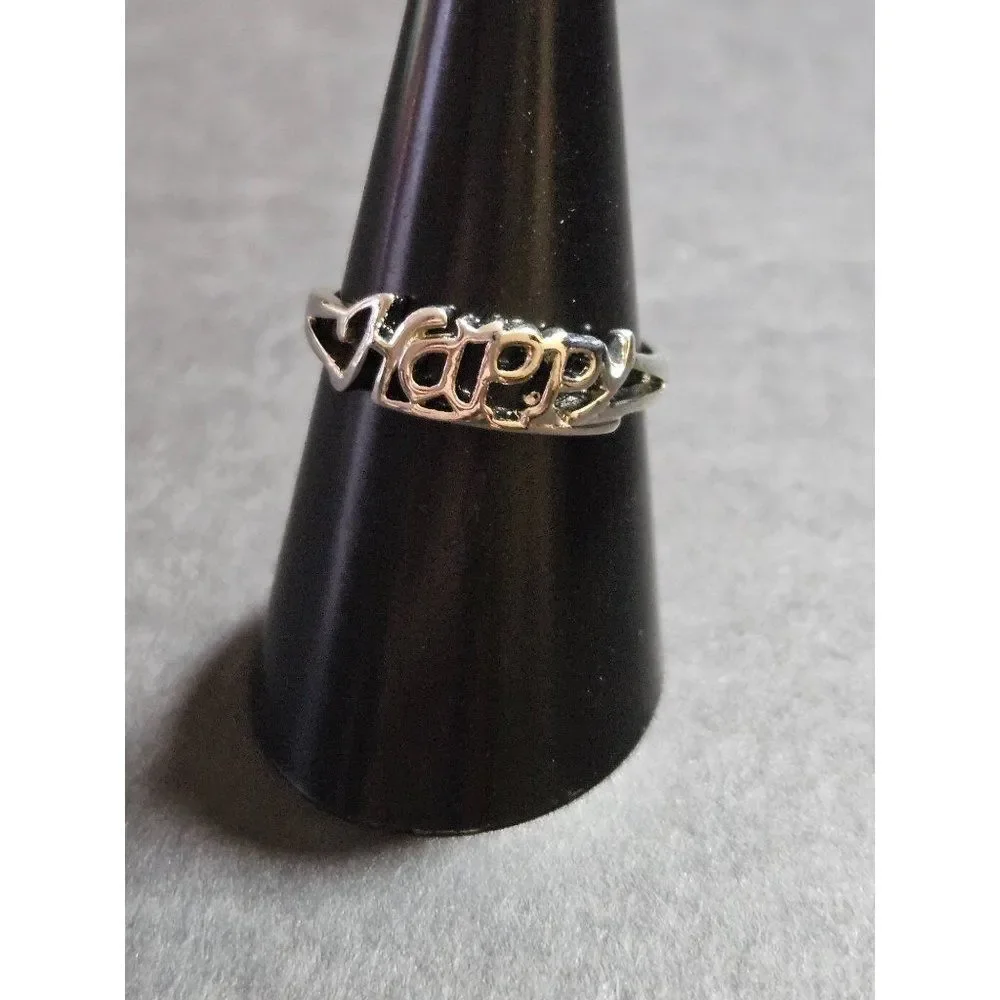 Silver tone happy ring size 8